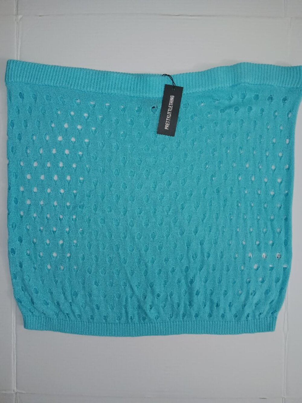 PRETTYLITTLETHING PLUS TURQUOISE BLUE KNIT HOLE SWIM COVERUP MINI SKIRT SIZE XL